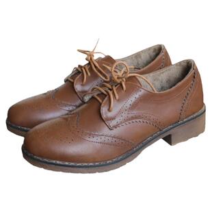 BANGICE 日系布洛克皮鞋冬鞋2022新款女加绒光腿神器搭配的鞋子甜