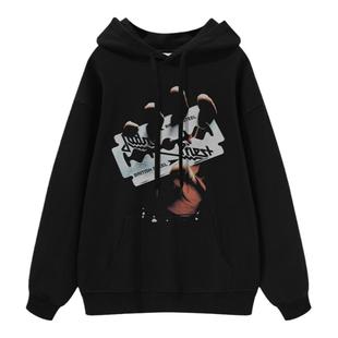 Judas Priest数码直喷犹大圣徒摇滚乐队美式街头嘻哈复古连帽卫衣