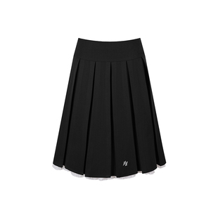 花铃太太jk春季百搭中长款花边箱褶裙黑色新款女时尚套装半身裙