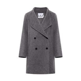 LILY2025冬新款女装羊毛山羊绒格雷系半高领高级感双面呢毛呢大衣