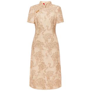 EP雅莹高端系列 国风新中式牡丹缩褶旗袍裙 商场同款 4853A