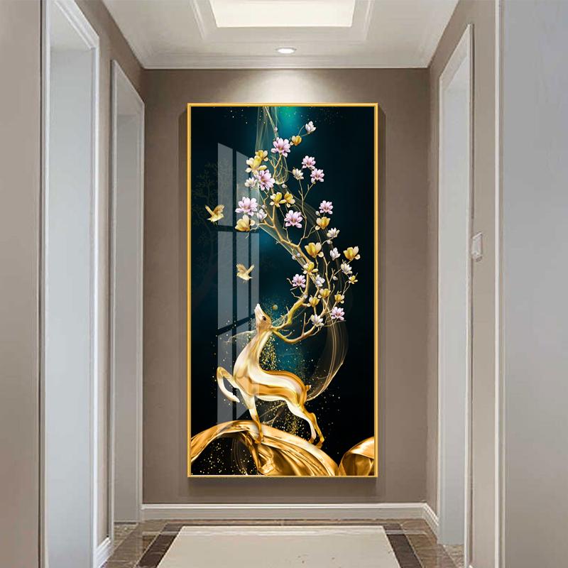现代轻奢高档入户玄关装饰画挂画正对门过道走廊壁画客厅墙画麋鹿