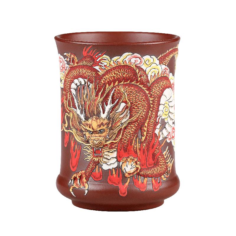 泥绘大师张小岭，精品立体祥龙杯