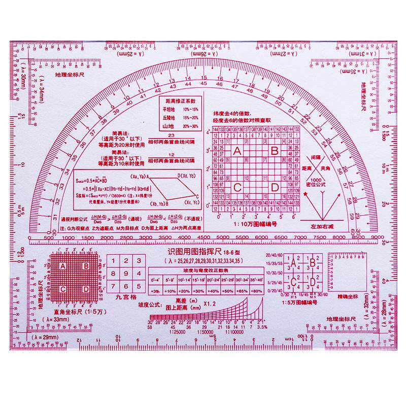 识图用图指挥尺地形学作图工具图上量算综合作业尺专业测量尺方尺高精度1:5万地理坐标绘图制图18-6型