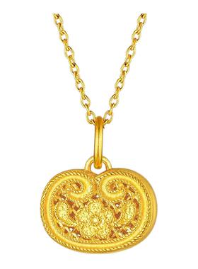 有钱花小锁包项链女纯银镀黄金色平安锁古法花丝锁骨链新中式国风