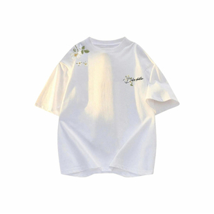 DUKE+DEXTER美式高街短袖女款t恤纯棉白色设计感印花正肩半袖上衣