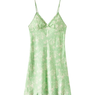 花园|曼妮芬细肩带吊带睡裙天丝缎光性感V领女士度假家居服睡衣