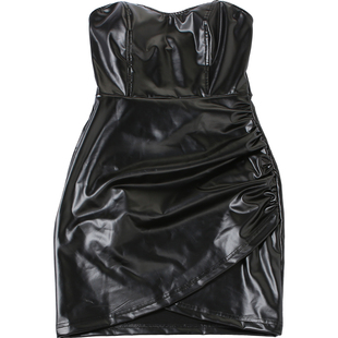 SylCue欧美风超辣性感裹胸连衣裙女露背氛围感抹胸裙紧身包臀皮裙