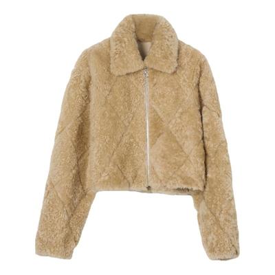 赵今麦同款卡其色羊羔毛仿皮草女