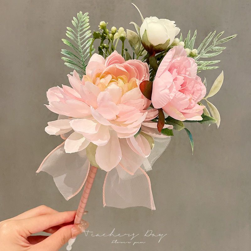 送老师教师节礼物仿真花束永生花金香玉玫瑰花圆珠笔创意实用礼品