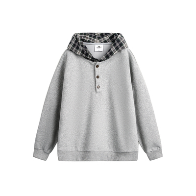 春上新wtmp格纹开领纽扣连帽卫衣