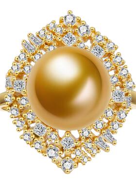 18K金钻石戒指女海水珍珠戒指