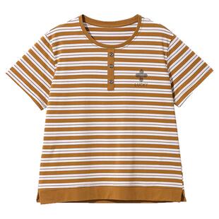 纯棉条纹短袖T恤女夏2026新款中老年妈妈宽松大码遮肚子圆领小衫