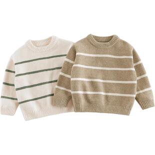 马克珍妮时尚休闲男童条纹雪尼尔毛衣儿童针织衫2025年冬装241706