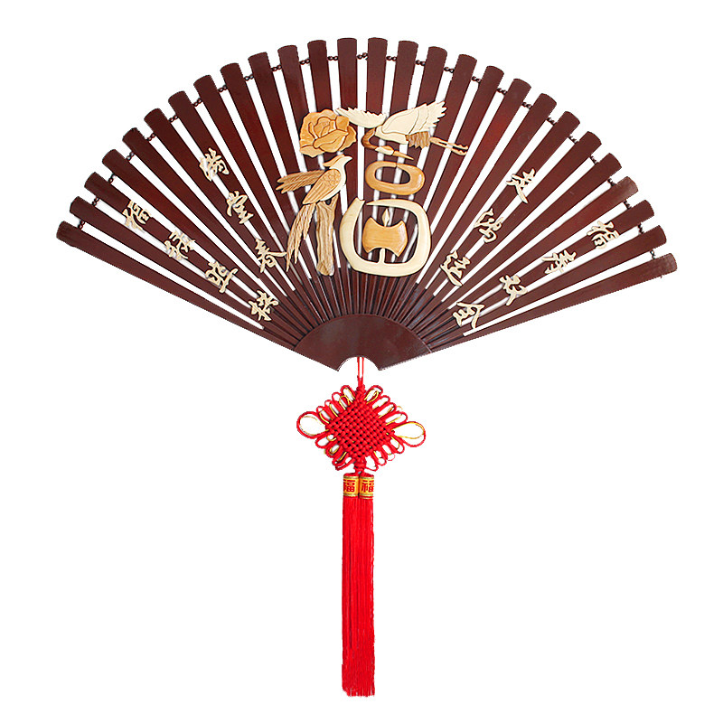 新中式风扇形木雕办公室装饰品