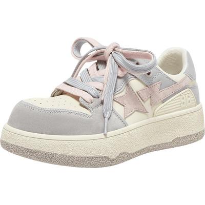 百思图2025秋季新款百搭松糕厚底粉色板鞋运动女休闲鞋X1186CM5