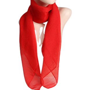 大红丝巾雪纺围巾大方巾女纱巾防晒百搭装饰巾围脖沙巾颈椎魔术