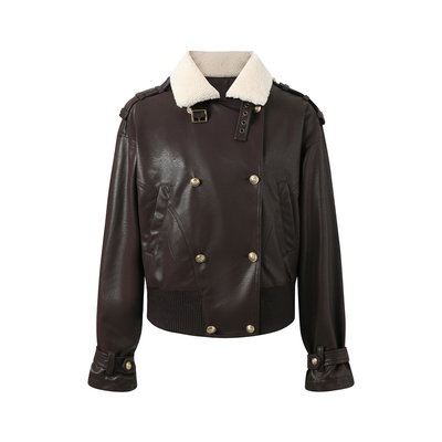 RedBling 原创设计秋冬新款时髦复古皮衣夹克高级感棕色短外套女