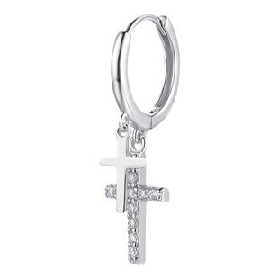 ACITY喜城925纯银嘻哈镶钻锆石双十字架耳环男女痞帅耳钉小众耳饰
