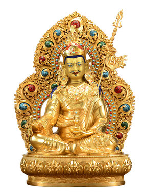 全鎏金莲花生大士铜像摆件