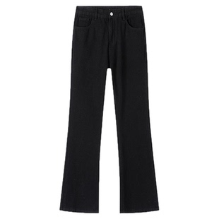 美式cleanfit黑色微喇牛仔裤男春秋潮牌开叉堆积感直筒休闲长裤子