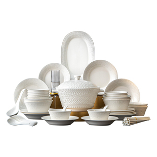 2026新款餐具套装碗碟家用景德镇釉下彩碗具法式白瓷骨瓷乔迁