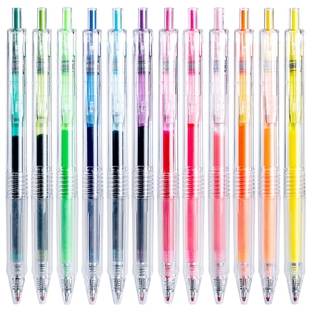 晨光36色彩色中性笔本味0.5混合装糖果色手账果汁笔学生用复古色做笔记专用按动笔少女心小清新多色水性笔芯