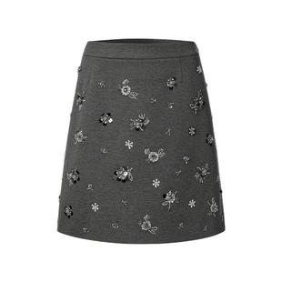 VGRASS秋冬新款针织感罗纹布手工定位钉珠时尚通勤半身裙短裙