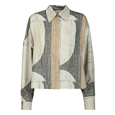 sdeer圣迪奥女装25年新品时尚翻领撞色印花宽松衬衫S253Z0518