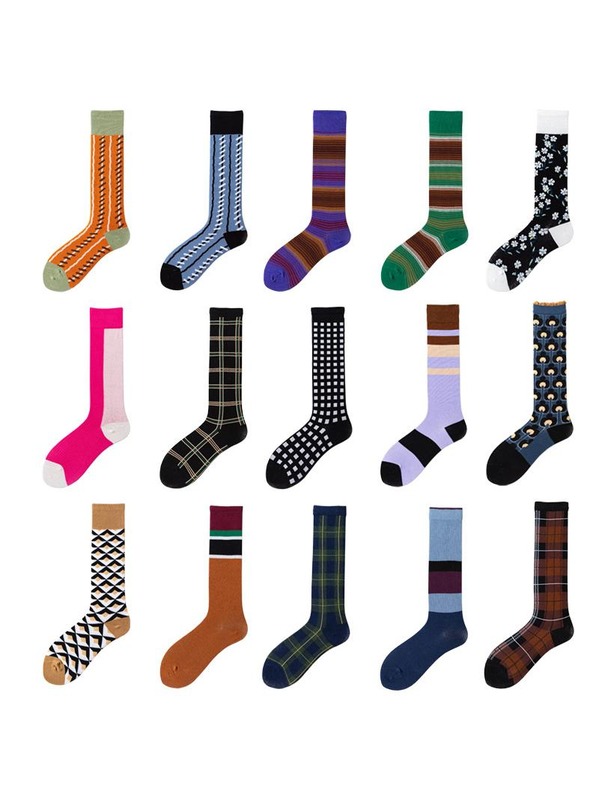 蓝色条纹袜子配小皮鞋女精梳棉拼色小腿袜日韩系学院风堆堆长筒袜