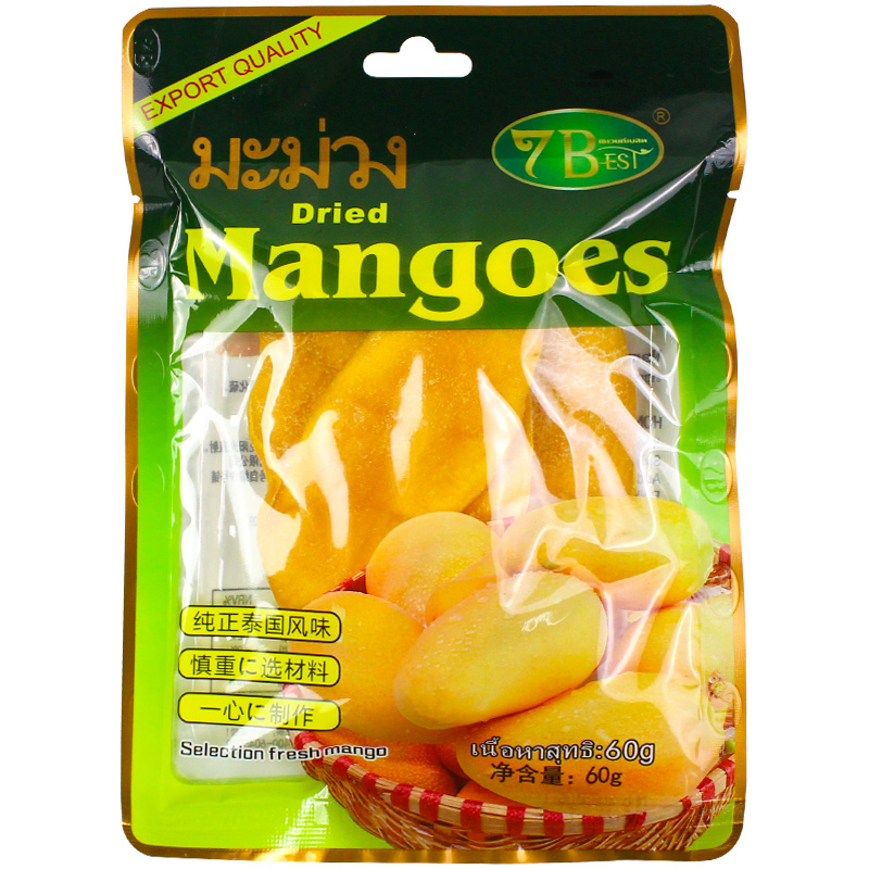 泰國進(jìn)口零食7B七寶仕芒果干水果干厚切蜜餞果脯休閑食品包裝60g