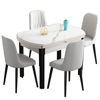 钢化玻璃餐桌家用小户型现代简约实木折叠伸缩多功能可变圆桌餐台