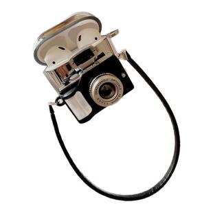 时尚潮奢华会发光咔嚓相机适用Airpods pro3代保护套闪光电镀苹果Airpods4耳机套pro2代耳机软壳带挂脖斜跨链