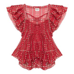 MARANT ETOILE2025 MADRANA浪漫法式红色荷叶边上衣女