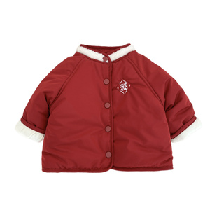 男宝宝冬装新年棉服套装女童红色夹棉保暖拜年服婴儿加绒加厚裤子