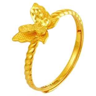 老凤祥蝴蝶戒指女士黄金碎碎冰指环2025新款足金活口指环生日礼物