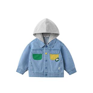 齐齐熊男童牛仔外套春秋款儿童春装可拆卸连帽上衣男宝宝衣服春季