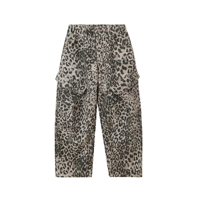 布丁哈鲁冬装童装女童豹纹裤子2025秋冬款儿童加绒加厚工装裤