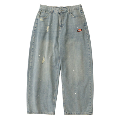 ACTIONS泼墨破洞刺绣水洗牛仔裤