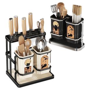 厨房刀架置物架筷笼多功能台面通风防霉筷子筒刀具一体收纳沥水架