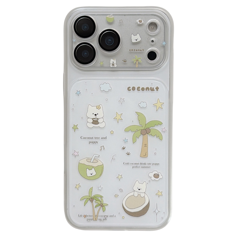 jze 夏日小清新椰子西高地支架适用苹果17ProMax手机壳二合一iphone16pro新款17女15pro带镜头膜14防摔手机套