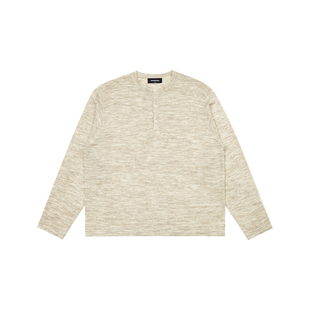 haonanhuang 老钱风度假复古慵懒休闲透气亚麻混纺毛织长袖t恤