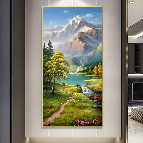 金山聚宝盆玄关挂画油画艺术山水画高级感风景走廊过道装饰正对门