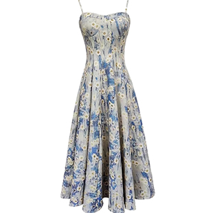 法式油画碎花裹胸吊带连衣裙女2026夏季新款高级感收腰抹胸长裙