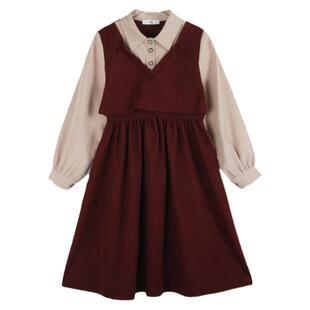 女童洋气连衣裙秋冬款2026学院风公主裙大童儿童假两件裙子亲子装
