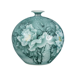 景德镇陶瓷花瓶手绘石榴瓶中式客厅博古架家居装饰品摆件小号瓷瓶