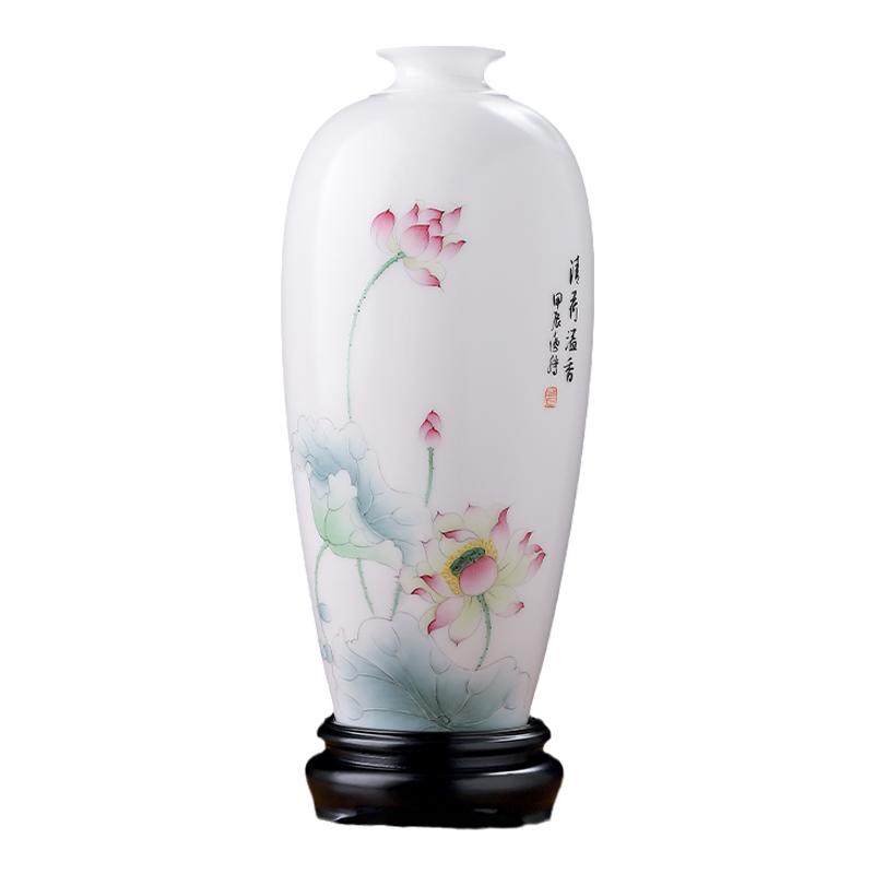 东方泥土高级感手绘荷花陶瓷花瓶