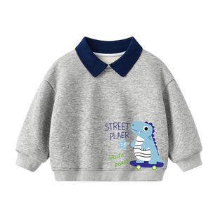 马卡乐男童卫衣秋冬a类儿童冬装加绒加厚长袖小男孩翻领POLO上衣