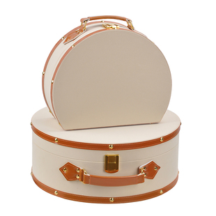 皮革半圆手提收纳箱样板间衣帽间收纳盒衣柜展示台装饰手提箱摆设