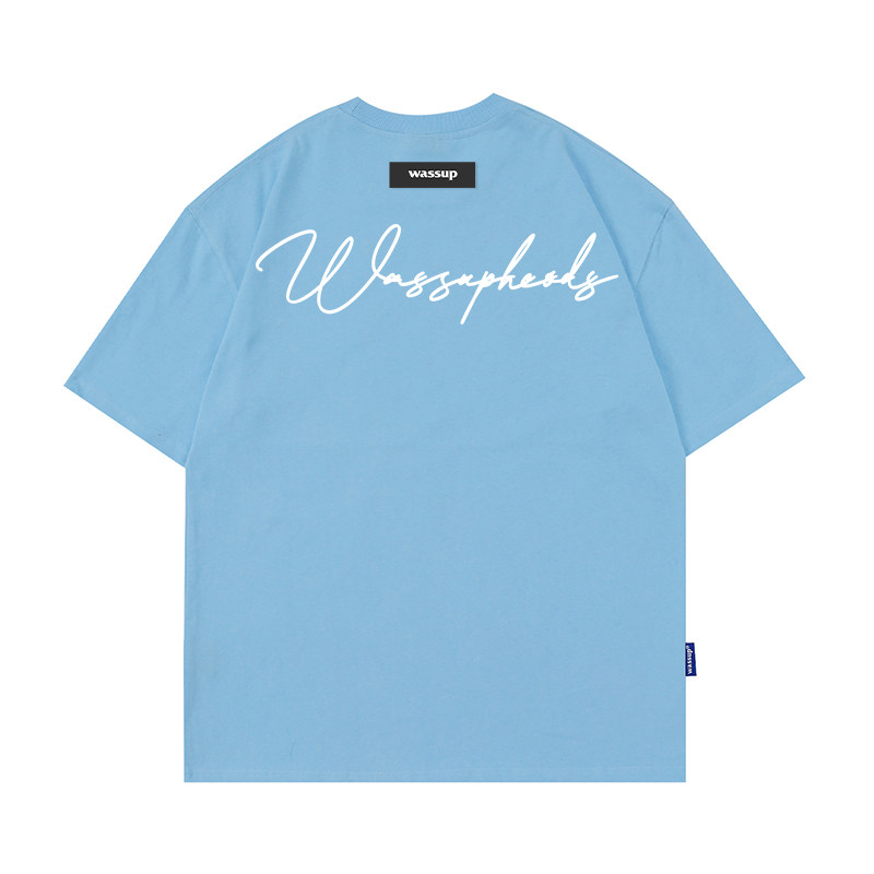 wassup草写字母t恤短袖男